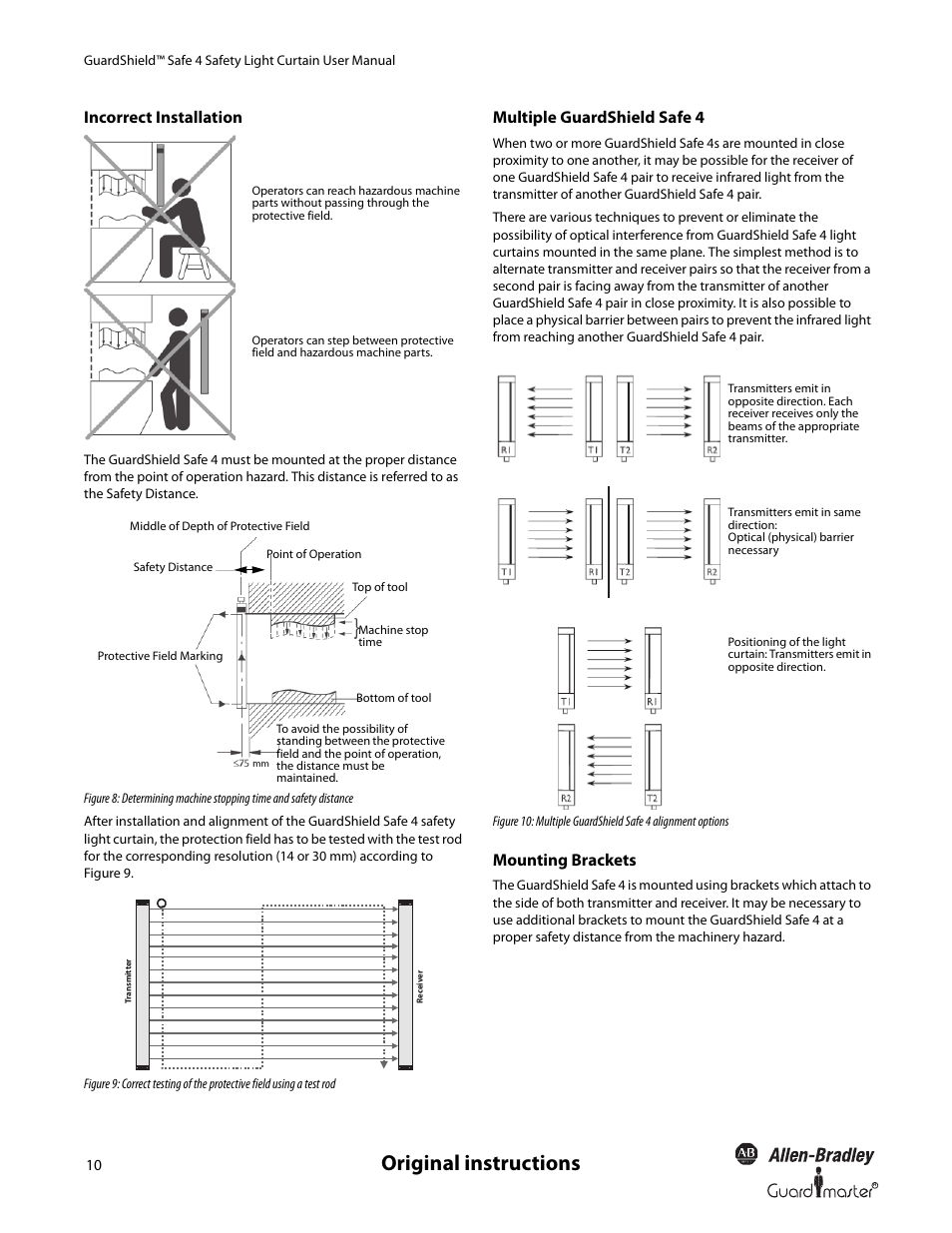 Original instructions, Incorrect installation, Multiple guardshield safe 4 | Mounting brackets | Rockwell Automation 445L GuardShield Safe 4 and Safe 4 PAC Safety Light Curtains User Manual User Manual | Page 12 / 40