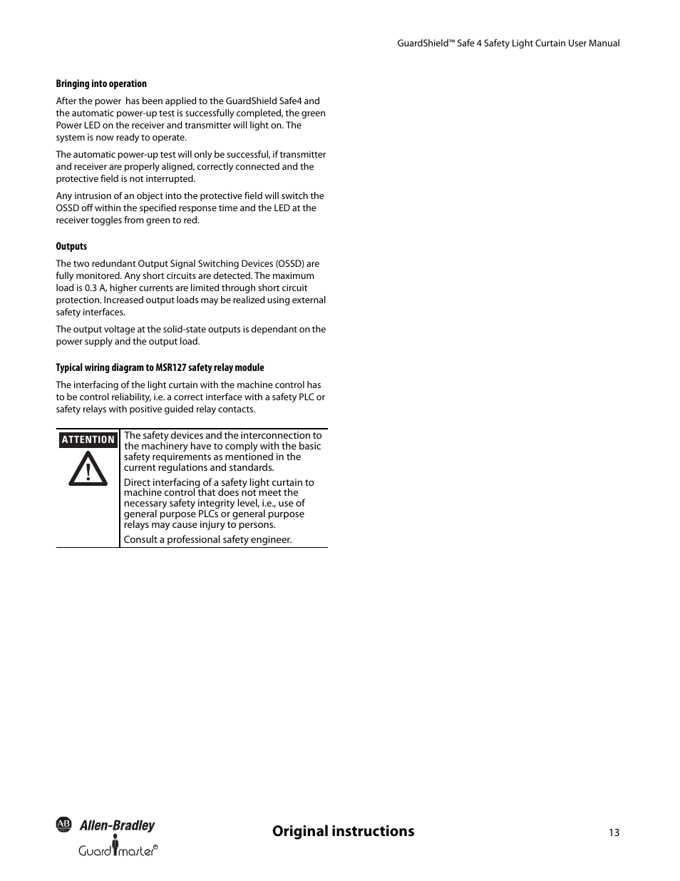 Original instructions | Rockwell Automation 445L GuardShield Safe 4 and Safe 4 PAC Safety Light Curtains User Manual User Manual | Page 15 / 40