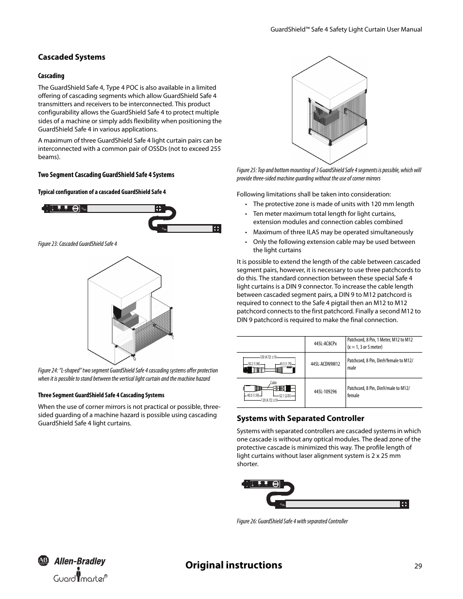 Original instructions, Cascaded systems, Systems with separated controller | Rockwell Automation 445L GuardShield Safe 4 and Safe 4 PAC Safety Light Curtains User Manual User Manual | Page 31 / 40
