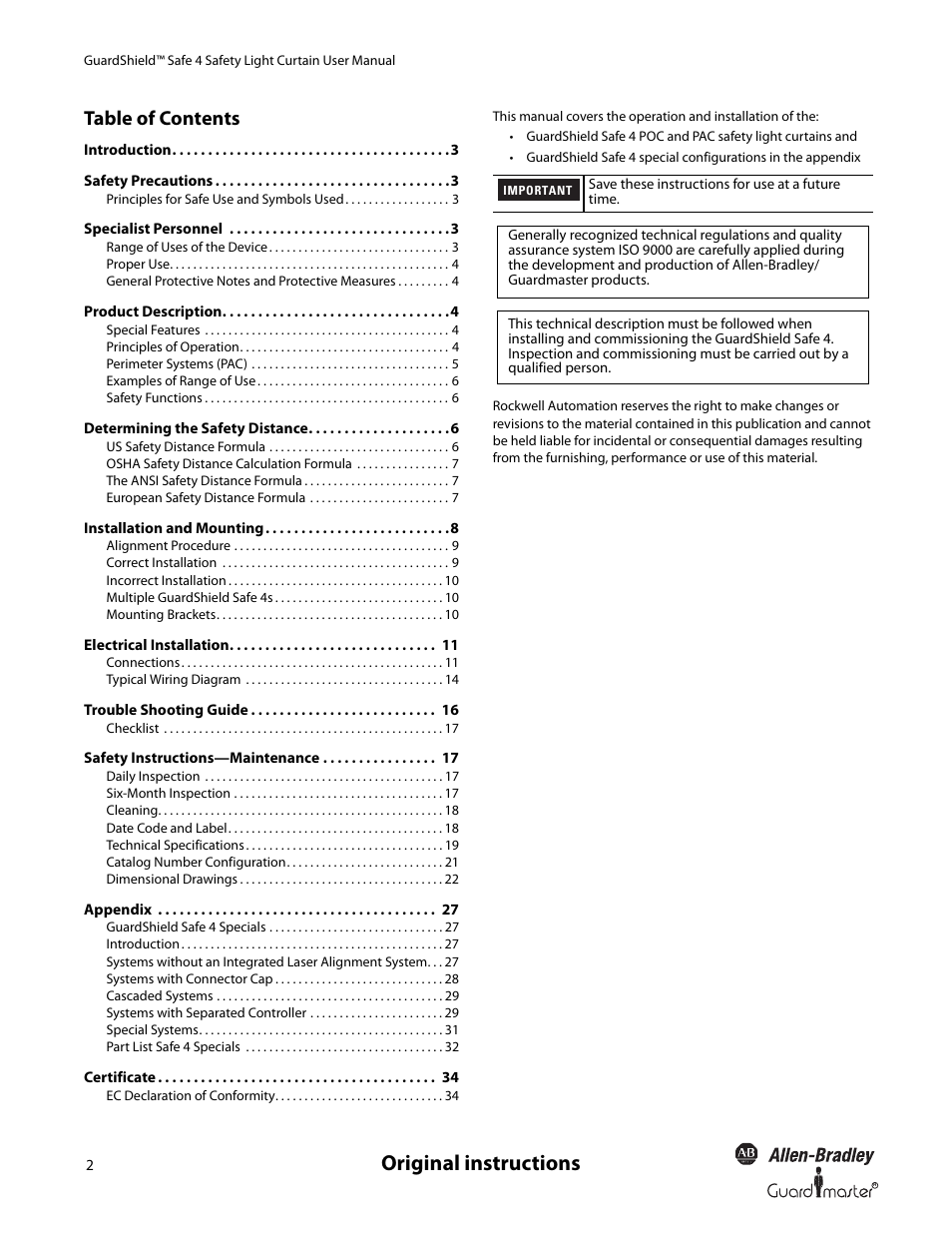 Rockwell Automation 445L GuardShield Safe 4 and Safe 4 PAC Safety Light Curtains User Manual User Manual | Page 4 / 40