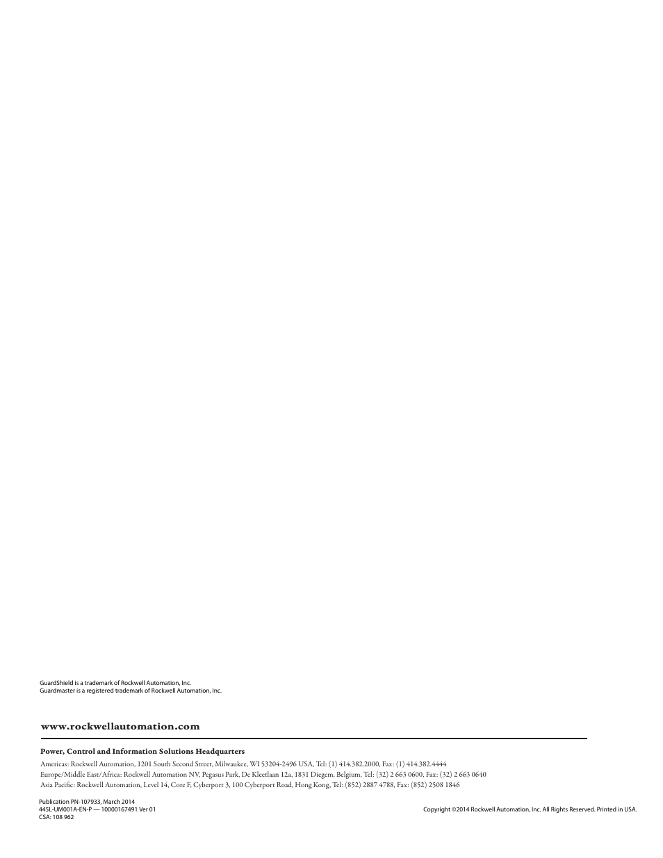 Rockwell Automation 445L GuardShield Safe 4 and Safe 4 PAC Safety Light Curtains User Manual User Manual | Page 40 / 40