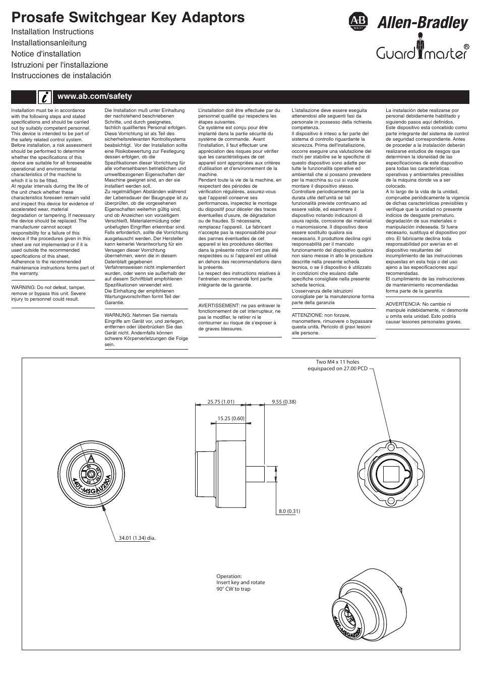 Rockwell Automation 440T Prosafe Switchgear Key Adaptors User Manual | 2 pages