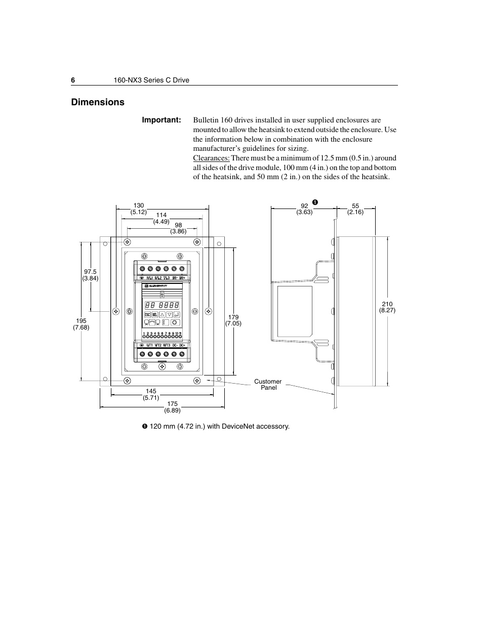 Dimensions | Rockwell Automation 160 Supplement-160-NX3 Chassis Mount Series C User Manual | Page 10 / 12