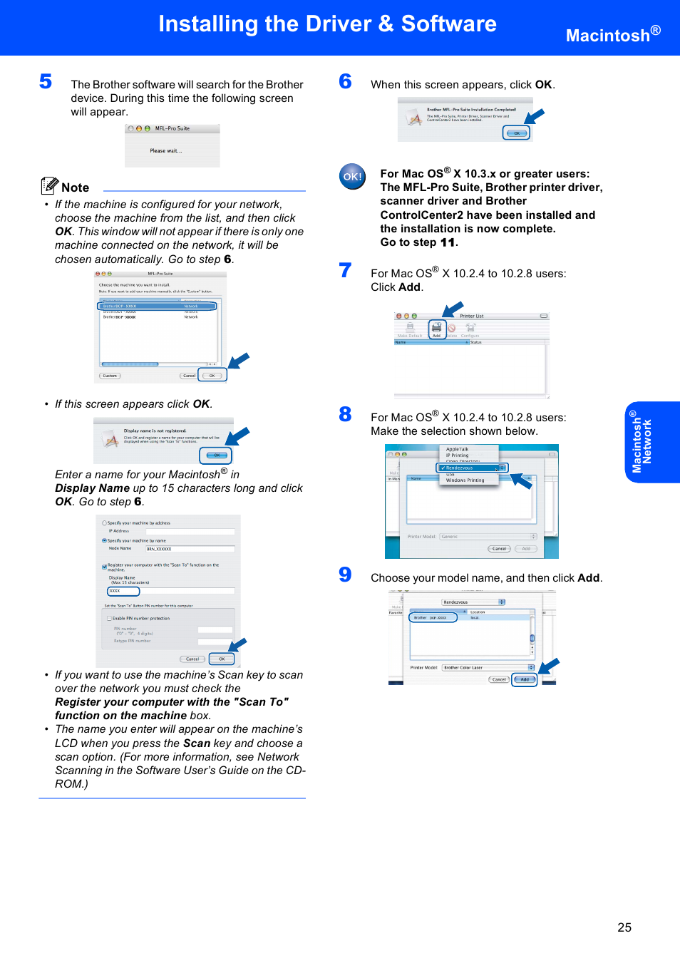 Installing the driver & software, Macintosh | Brother DCP 9040CN User Manual | Page 27 / 34
