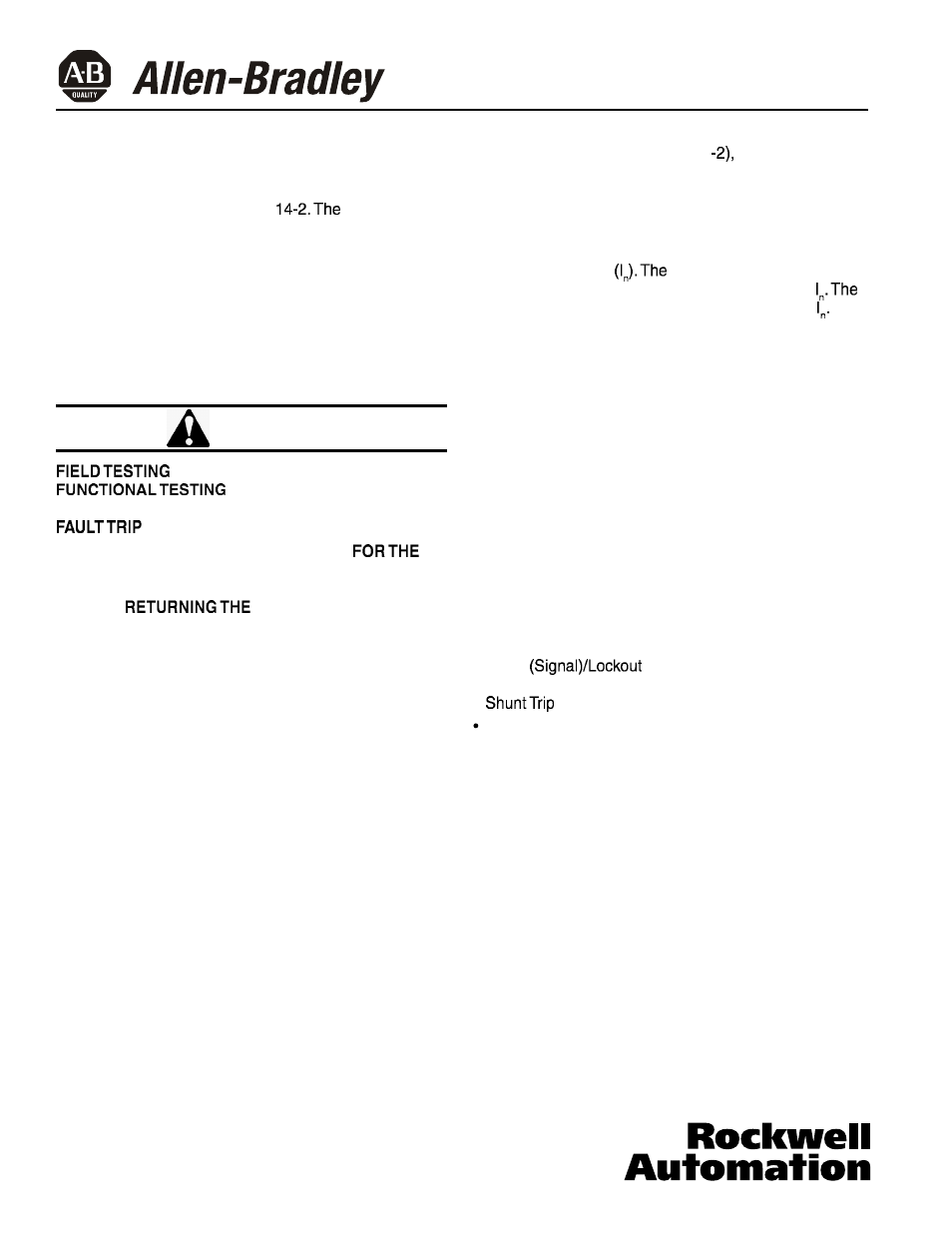 Caution | Rockwell Automation 140U Q, M frame CB Electronic RMS Trip Unit installation and operation User Manual | Page 12 / 14