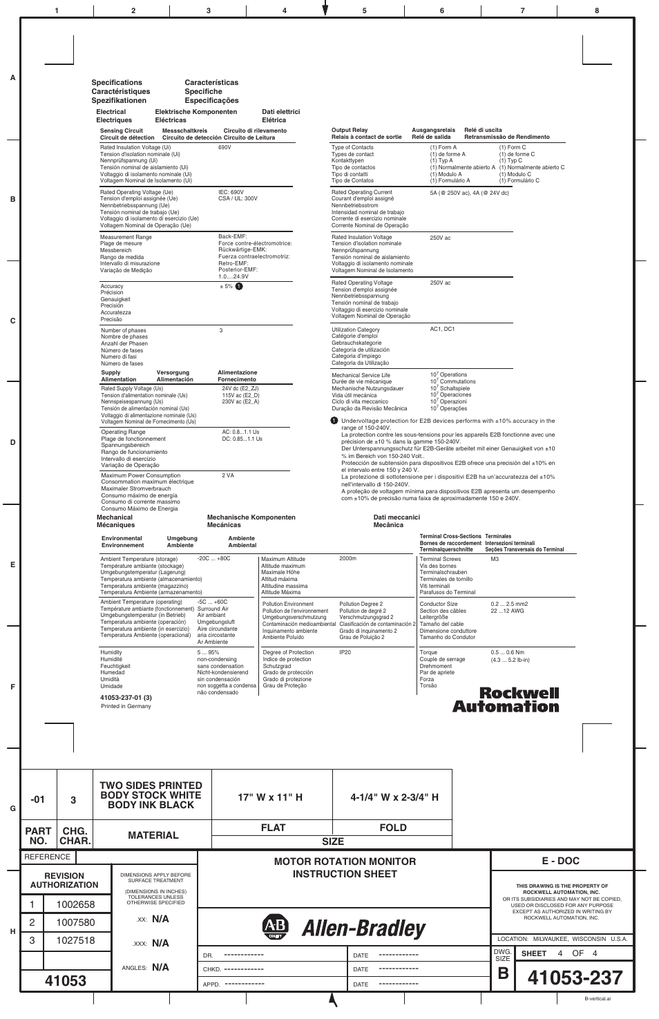 41053-237_2_4.pdf, Motor rotation monitor instruction sheet, E - doc | Rockwell Automation 813S-E2x Phase Monitor User Manual | Page 4 / 4