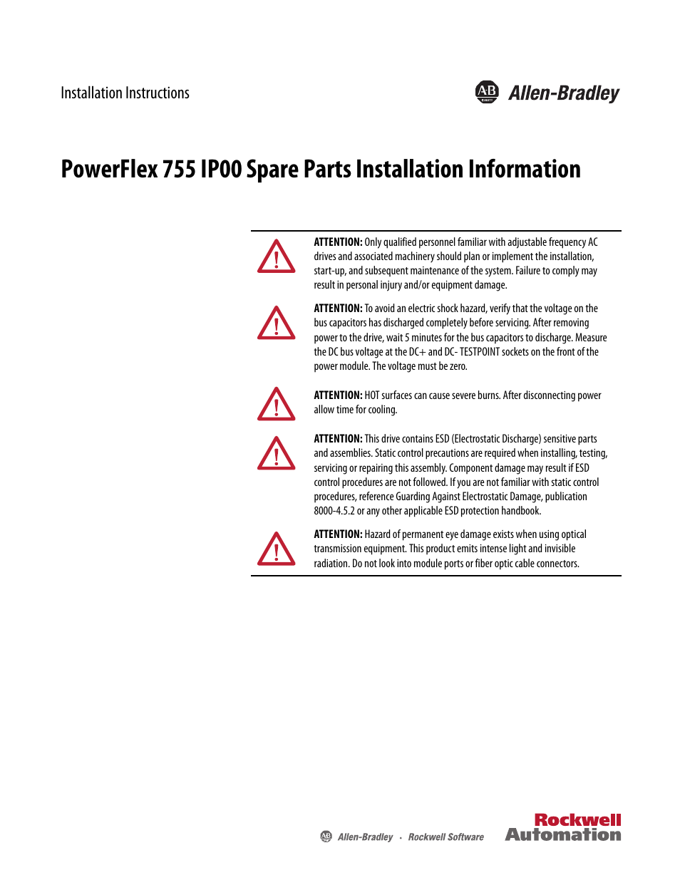 Rockwell Automation 20G PowerFlex 755 IP00 Spare Parts User Manual | 4 pages