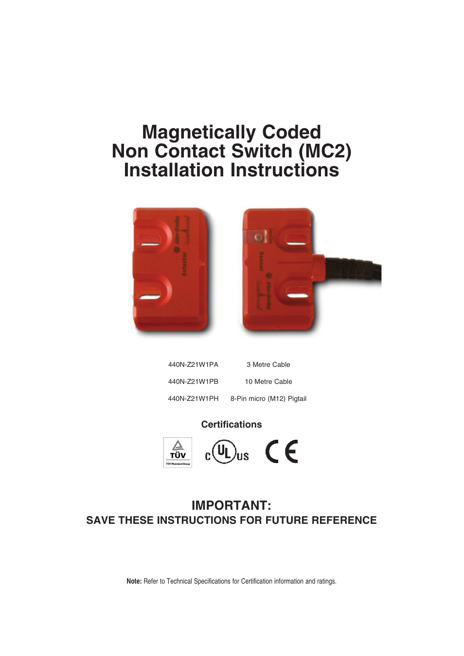 Rockwell Automation 440N SensaGuard Magnetically Coded NonContact Switch (MC2) User Manual | 12 pages