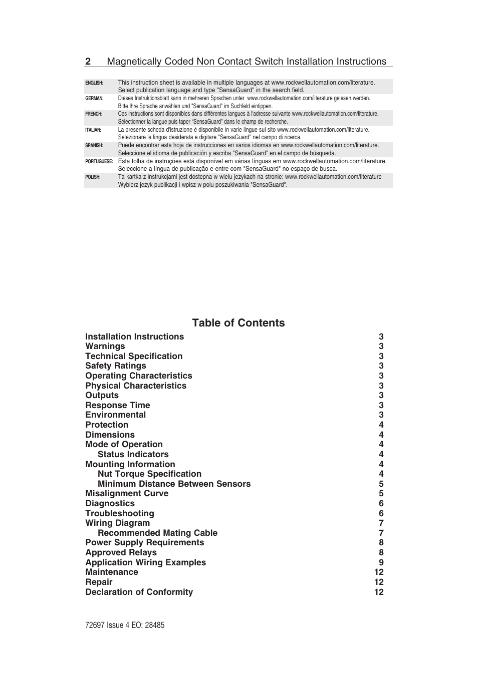Rockwell Automation 440N SensaGuard Magnetically Coded NonContact Switch (MC2) User Manual | Page 2 / 12