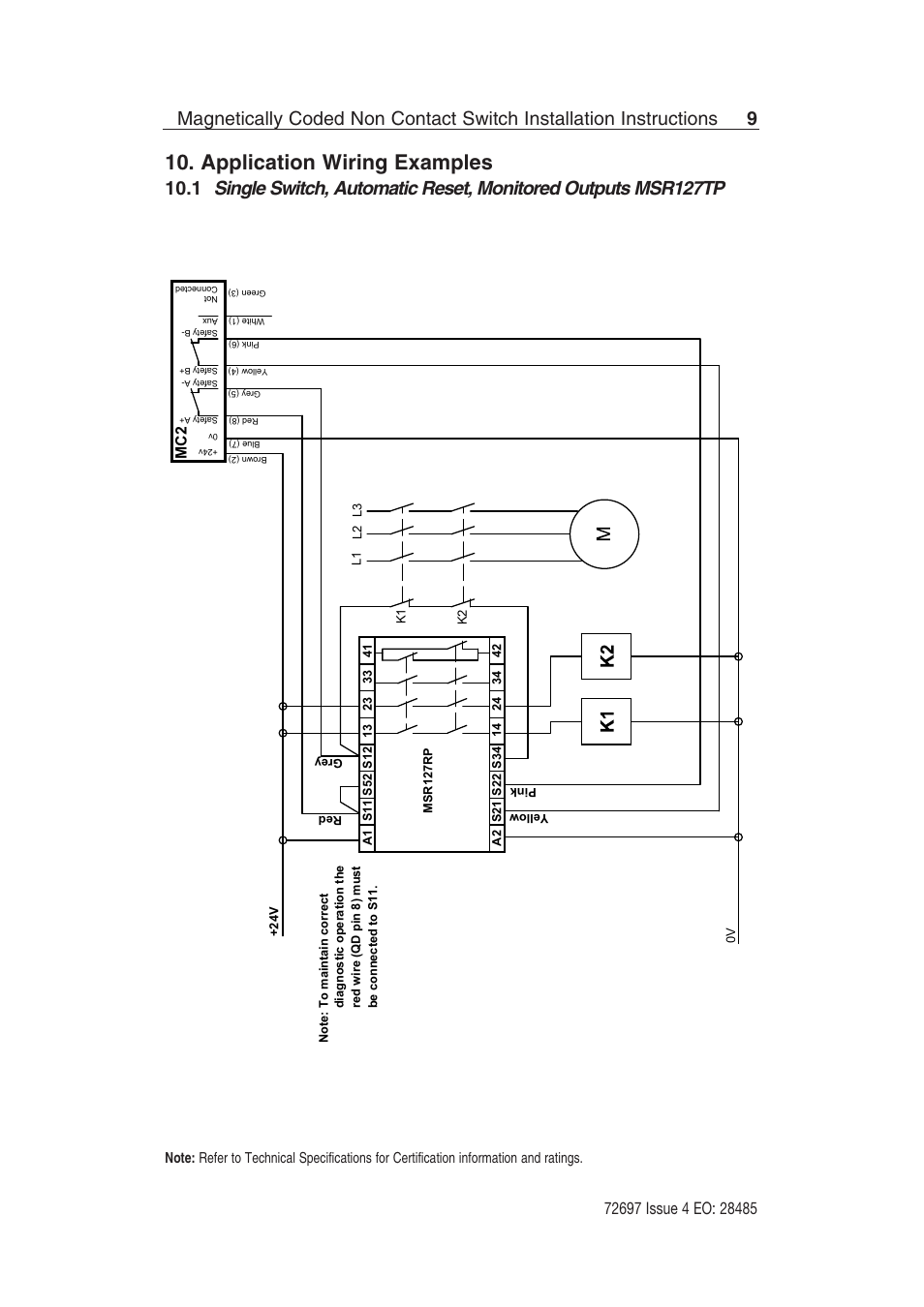 Application wiring examples | Rockwell Automation 440N SensaGuard Magnetically Coded NonContact Switch (MC2) User Manual | Page 9 / 12