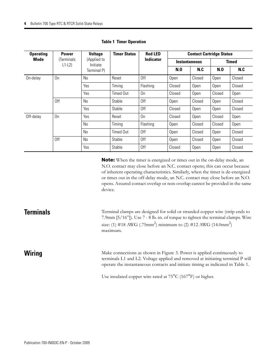 Terminals, Wiring | Rockwell Automation 700-RTC_RTCR Type RTC RTCR Solid-State Relays User Manual | Page 4 / 8