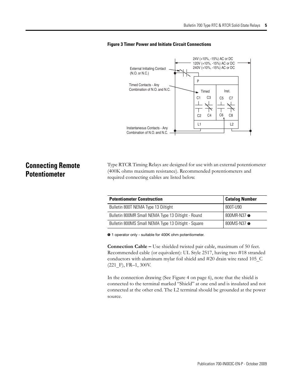 Connecting remote potentiometer | Rockwell Automation 700-RTC_RTCR Type RTC RTCR Solid-State Relays User Manual | Page 5 / 8