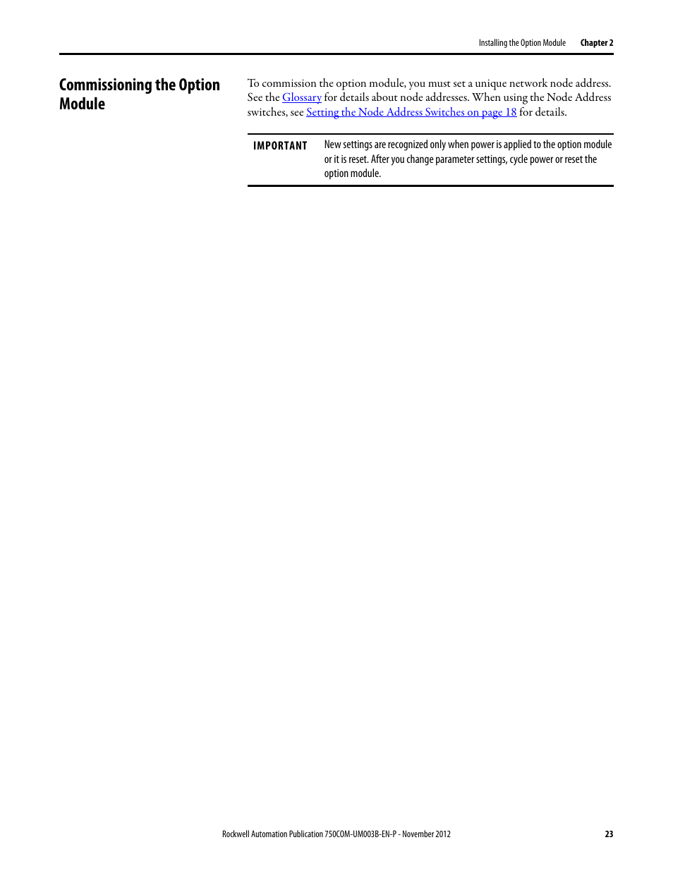 Commissioning the option module | Rockwell Automation 20-750-CNETC PowerFlex Coaxial ControlNet Option Module User Manual | Page 23 / 150