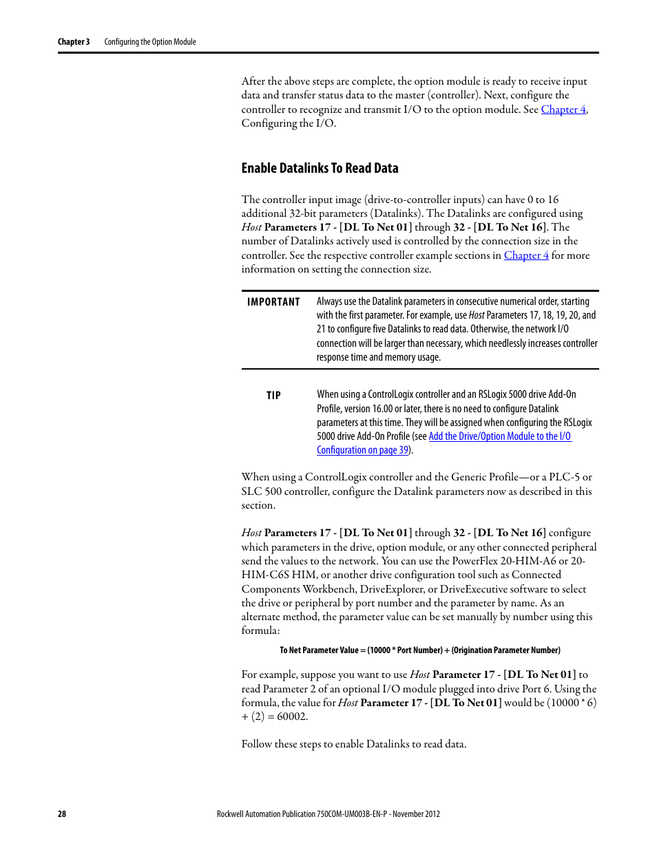 Enable datalinks to read data | Rockwell Automation 20-750-CNETC PowerFlex Coaxial ControlNet Option Module User Manual | Page 28 / 150