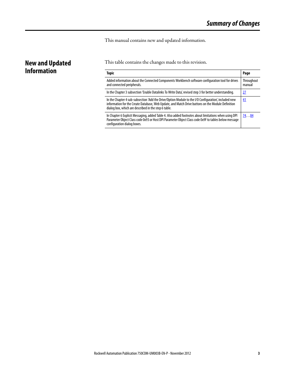 Summary of changes, New and updated information | Rockwell Automation 20-750-CNETC PowerFlex Coaxial ControlNet Option Module User Manual | Page 3 / 150