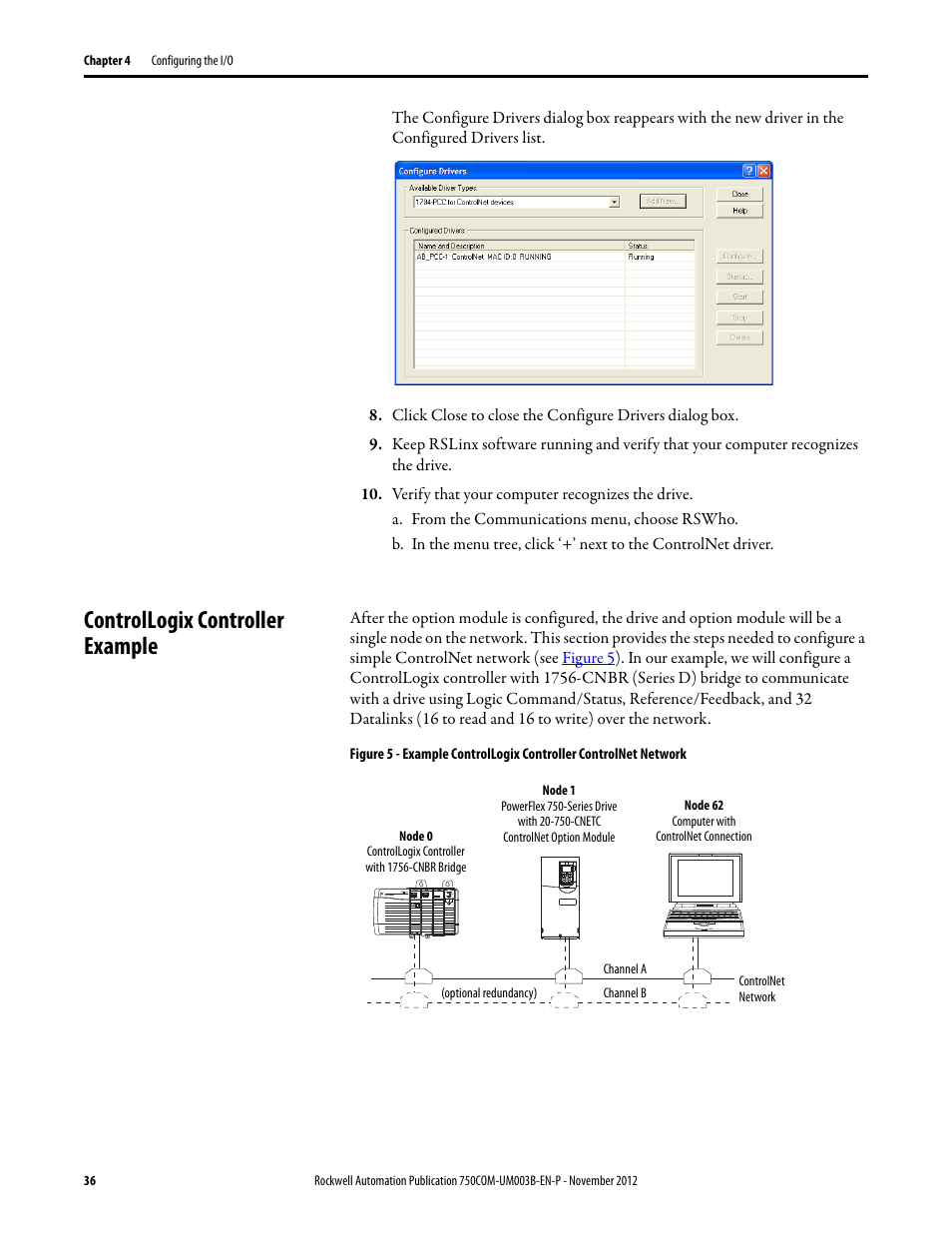 Controllogix controller example | Rockwell Automation 20-750-CNETC PowerFlex Coaxial ControlNet Option Module User Manual | Page 36 / 150