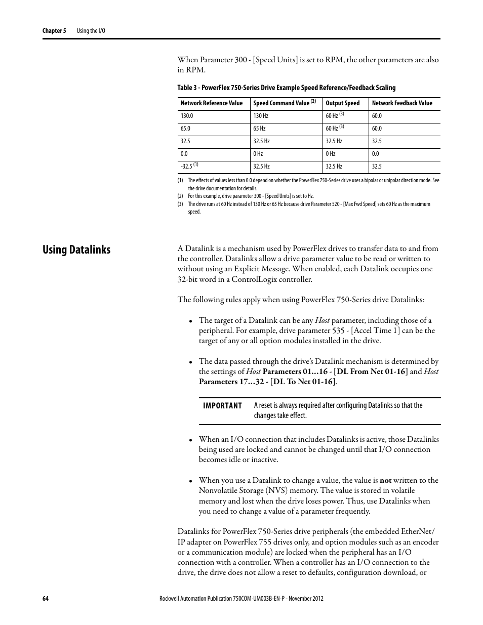 Using datalinks | Rockwell Automation 20-750-CNETC PowerFlex Coaxial ControlNet Option Module User Manual | Page 64 / 150