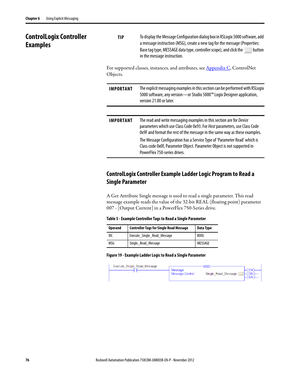 Controllogix controller examples | Rockwell Automation 20-750-CNETC PowerFlex Coaxial ControlNet Option Module User Manual | Page 76 / 150