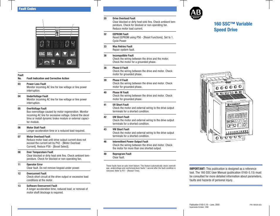160 ssc™ variable speed drive | Rockwell Automation 160 Series C Frn 7.xx Quick Reference Card User Manual | Page 2 / 4