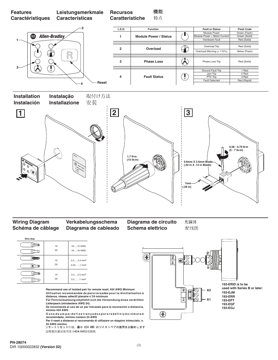 Installation instalación instalação installazione | Rockwell Automation 193-ERID E1 PLUS Remote Indication Display Application and Installation User Manual | Page 3 / 4