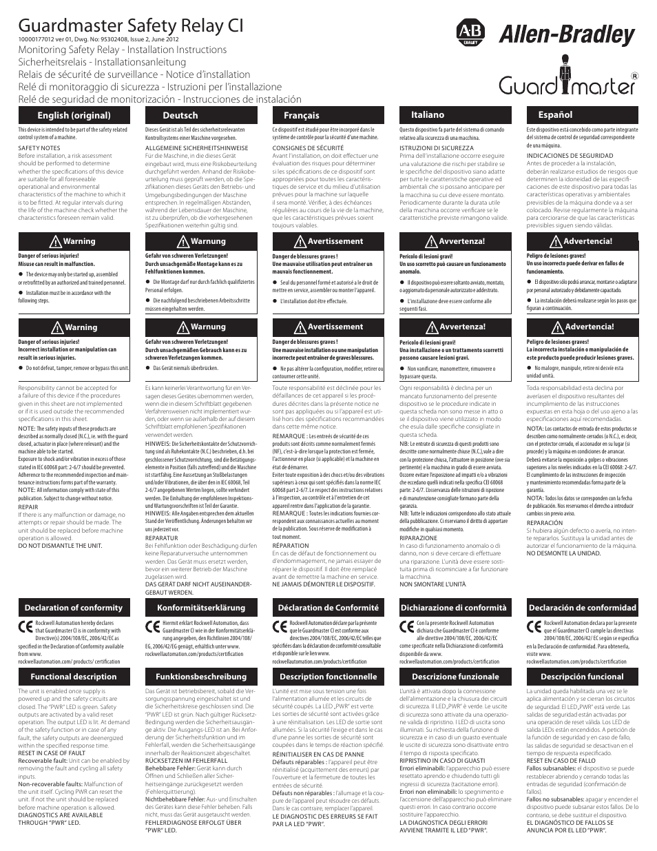 Rockwell Automation 440R Guardmaster Safety Relay CI User Manual | 4 pages