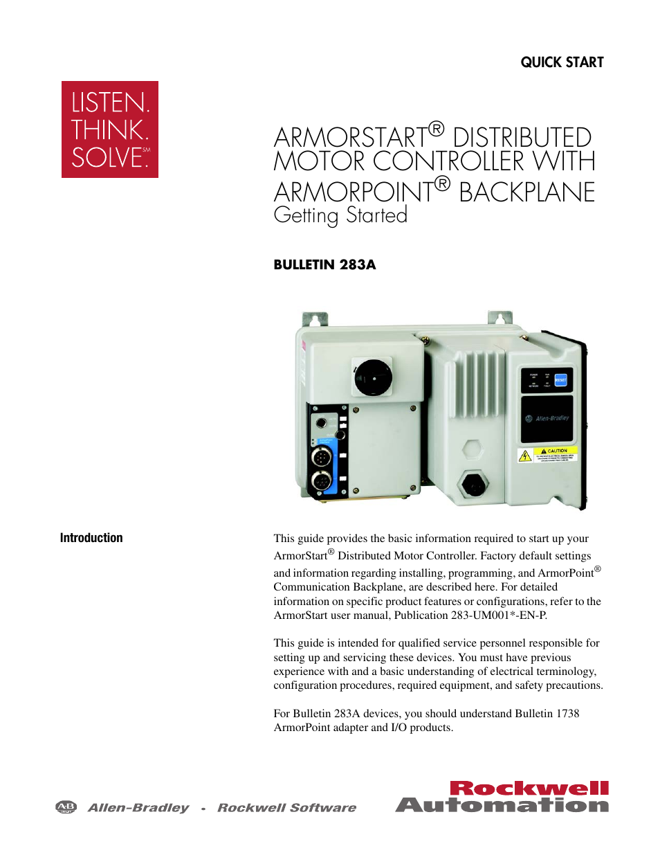 Rockwell Automation 283A ArmorStart with ArmorPoint Backplane - Getting Started User Manual | 32 pages