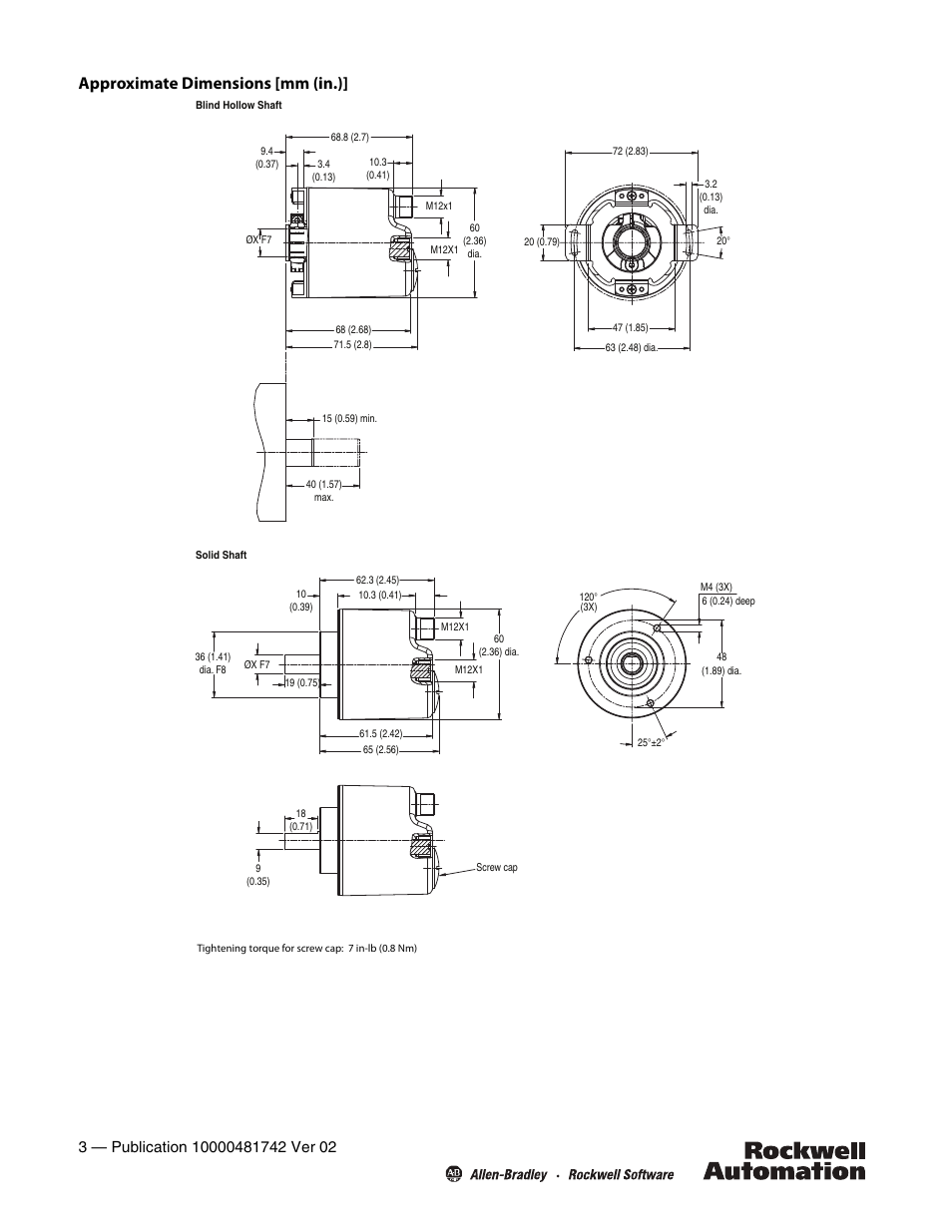 Approximate dimensions [mm (in.) | Rockwell Automation 842E-CM EtherNet/IP Encoders Installation Instructions User Manual | Page 3 / 4