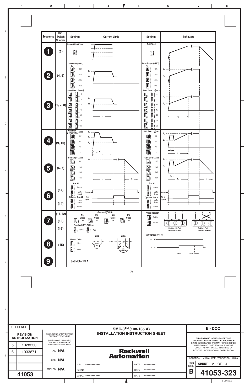 Smc-3, E - doc, Set motor fla | Revision authorization | Rockwell Automation 150-CSxxx SMC-3 Soft Starter (3 Phase Installations) User Manual | Page 2 / 4