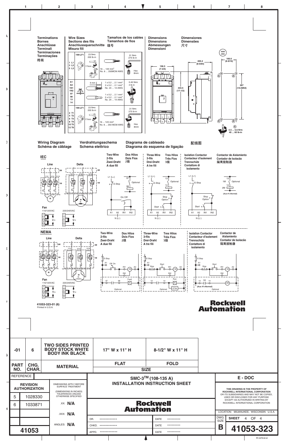 Smc-3, E - doc, Wiring diagram schéma de câblage iec | Nema, Verdrahtungsschema schema elettrico, Revision authorization | Rockwell Automation 150-CSxxx SMC-3 Soft Starter (3 Phase Installations) User Manual | Page 4 / 4