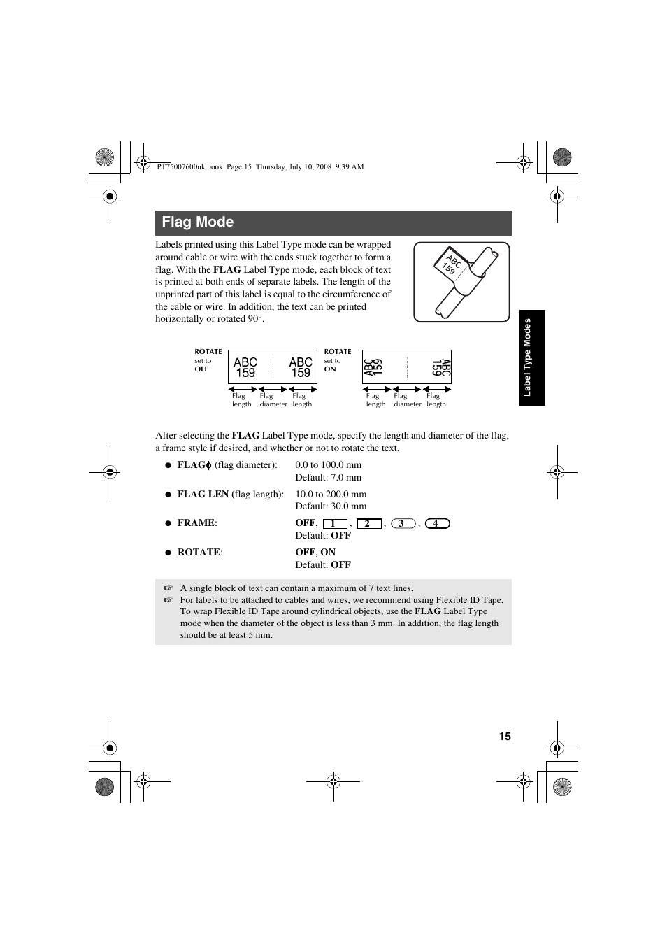 Flag mode | Brother P-TOUCH 7500 User Manual | Page 25 / 102