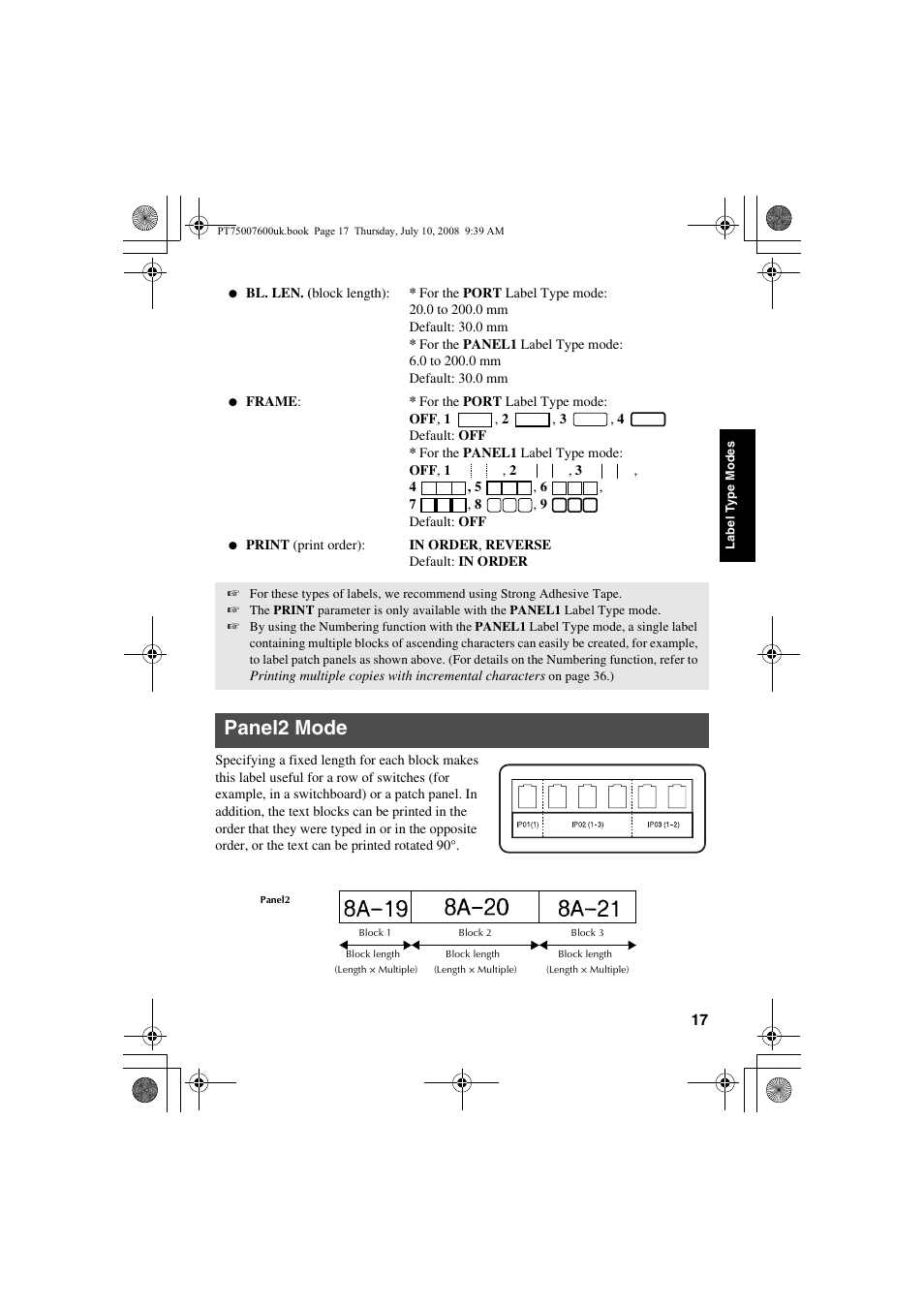 Panel2 mode | Brother P-TOUCH 7500 User Manual | Page 27 / 102