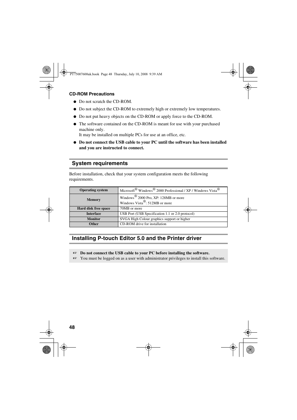 System requirements | Brother P-TOUCH 7500 User Manual | Page 58 / 102
