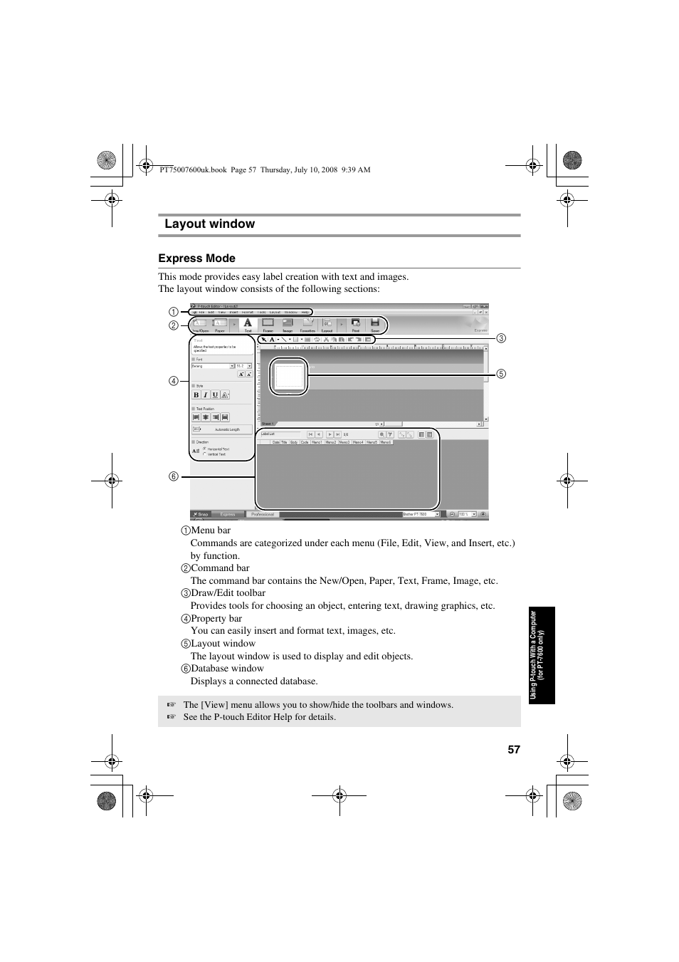 Layout window | Brother P-TOUCH 7500 User Manual | Page 67 / 102