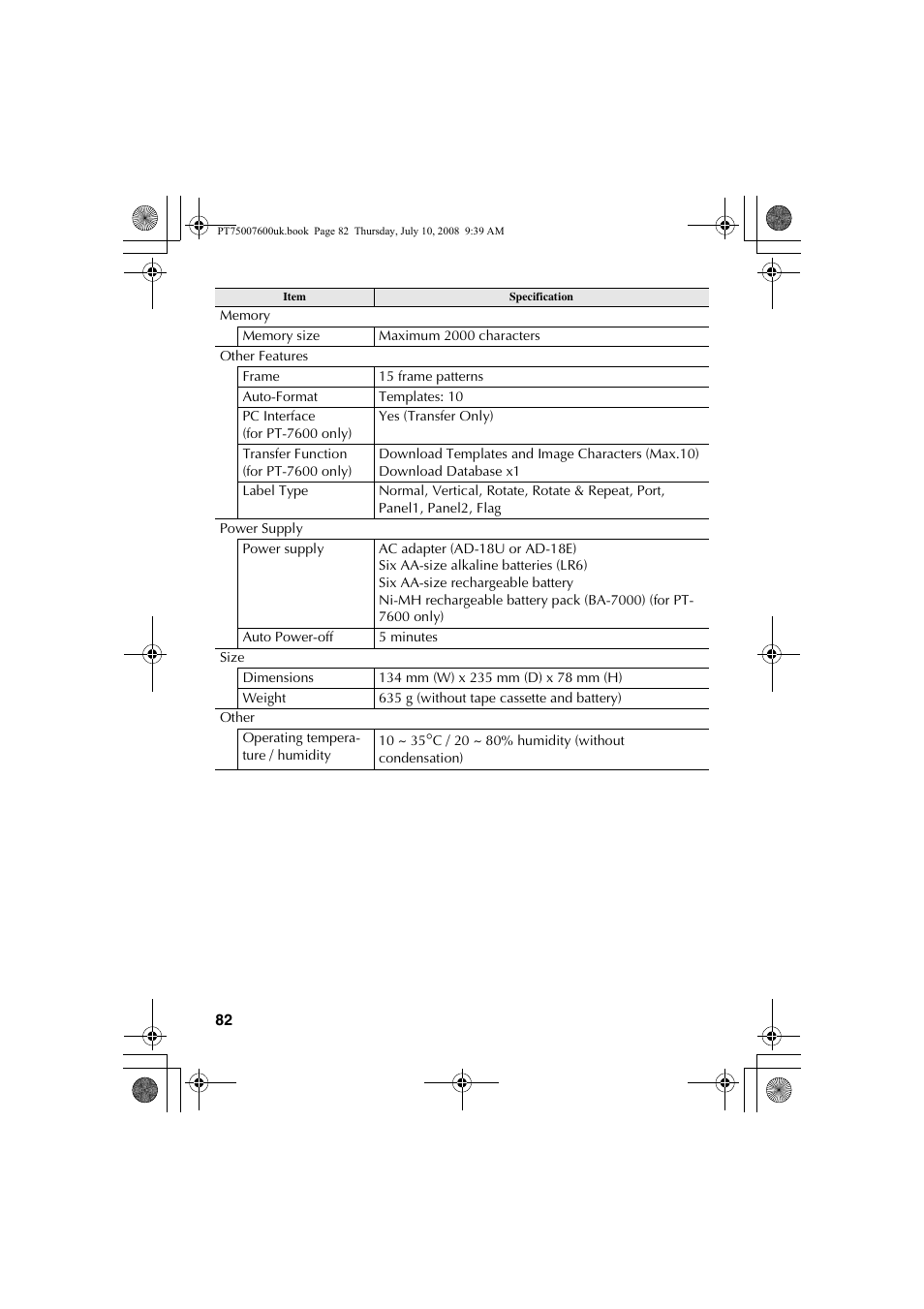 Brother P-TOUCH 7500 User Manual | Page 92 / 102