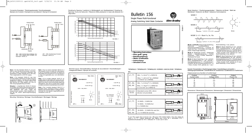 Bulletin 156, Single phase multi-functional, Analog switching solid state contactor | Rockwell Automation 156-B50xV1 Single Phase Multi-Function Analog Solid State Contactor Operating Inst. User Manual | Page 2 / 2