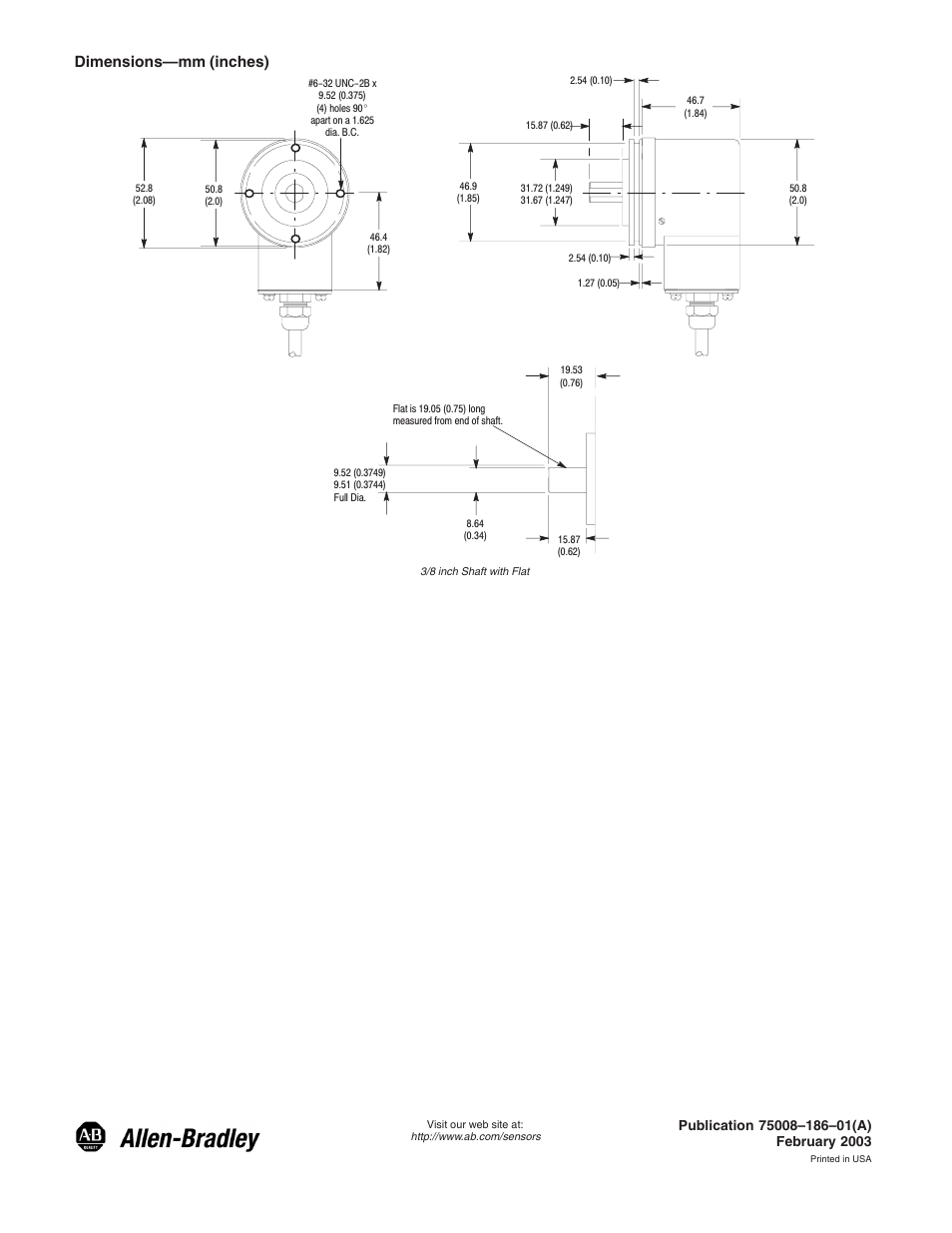 Dimensions—mm (inches) | Rockwell Automation 845GM Size 20 Absolete Encoder Installation Instructions User Manual | Page 2 / 2