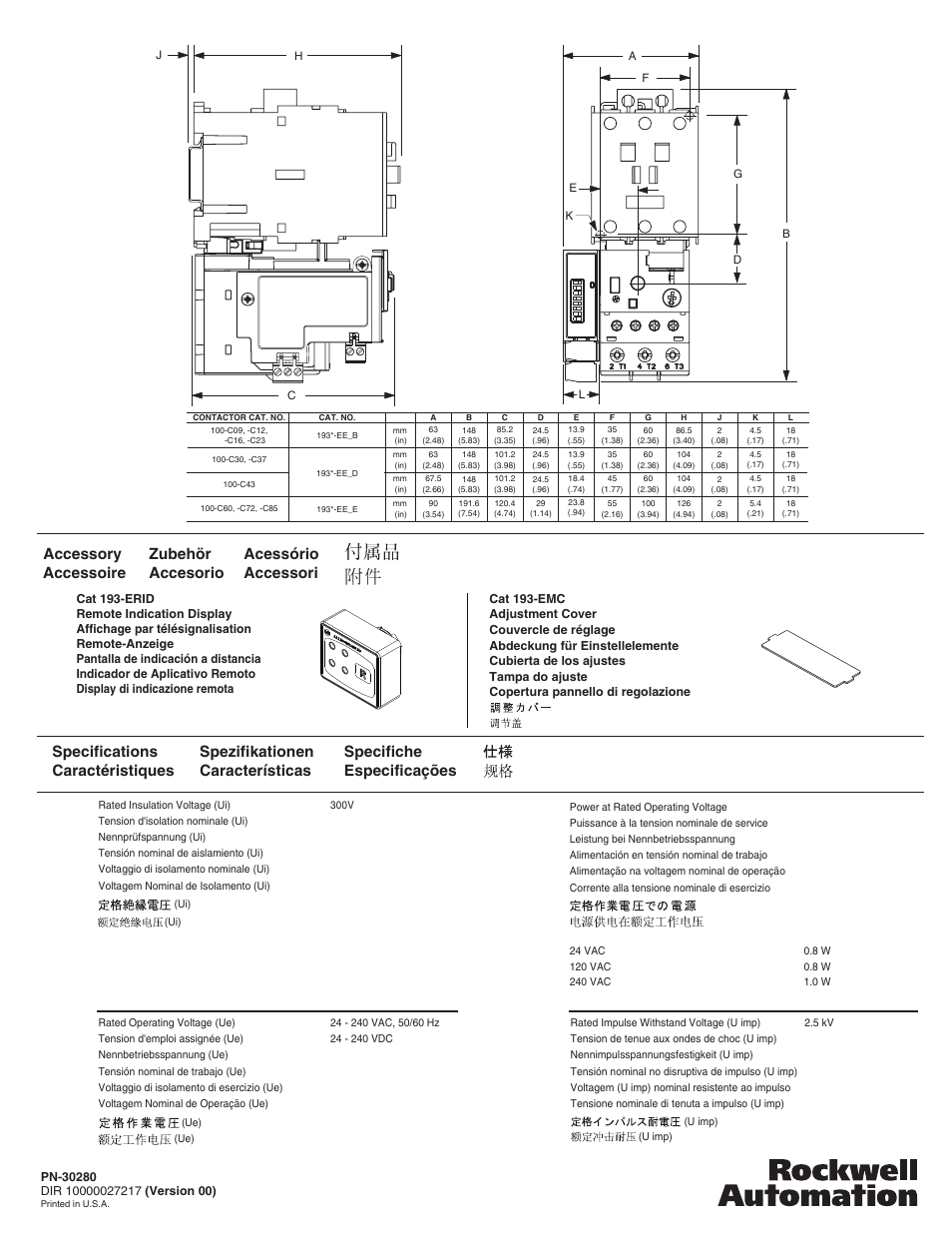 Specifiche especificações | Rockwell Automation 193-EJM E1 PLUS Jam Accessory Module User Manual | Page 8 / 8