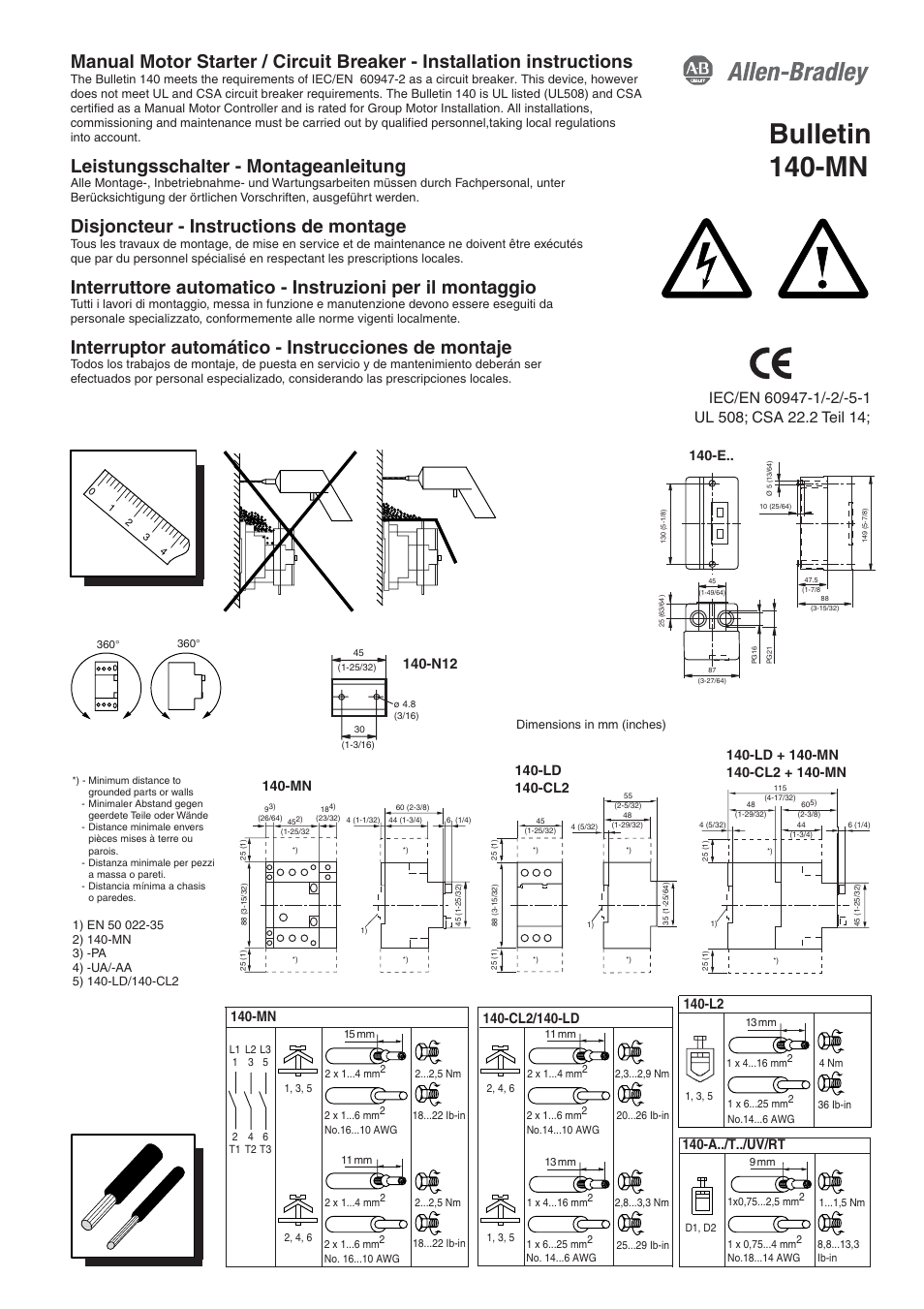 Rockwell Automation 140 Manual Motor Starter / Circuit Breaker User Manual | 4 pages