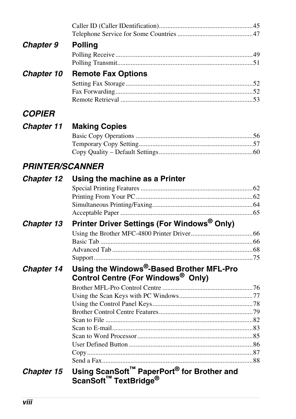 Copier, Printer/scanner | Brother 4800 User Manual | Page 10 / 174