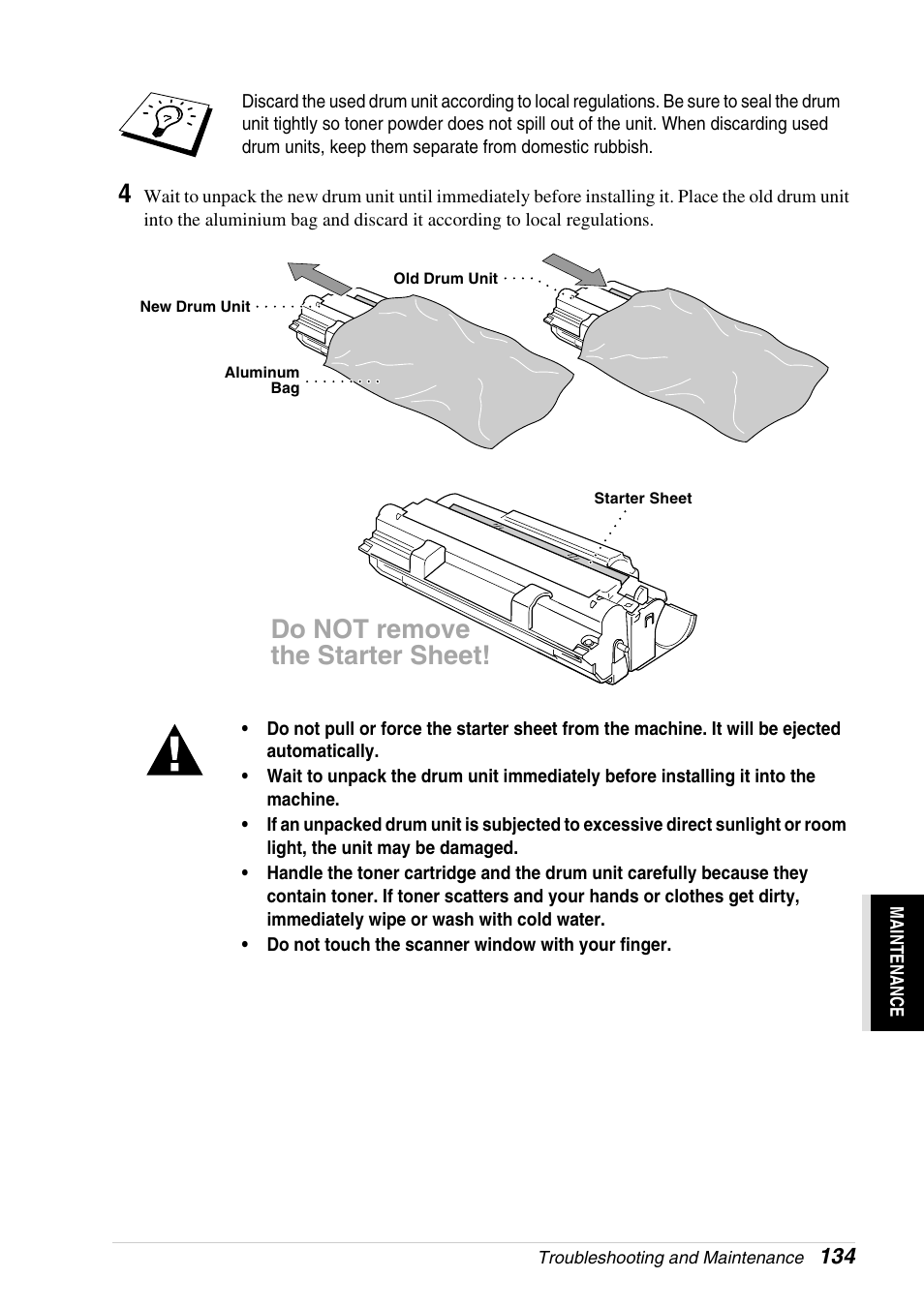 Do not remove the starter sheet | Brother 4800 User Manual | Page 145 / 174