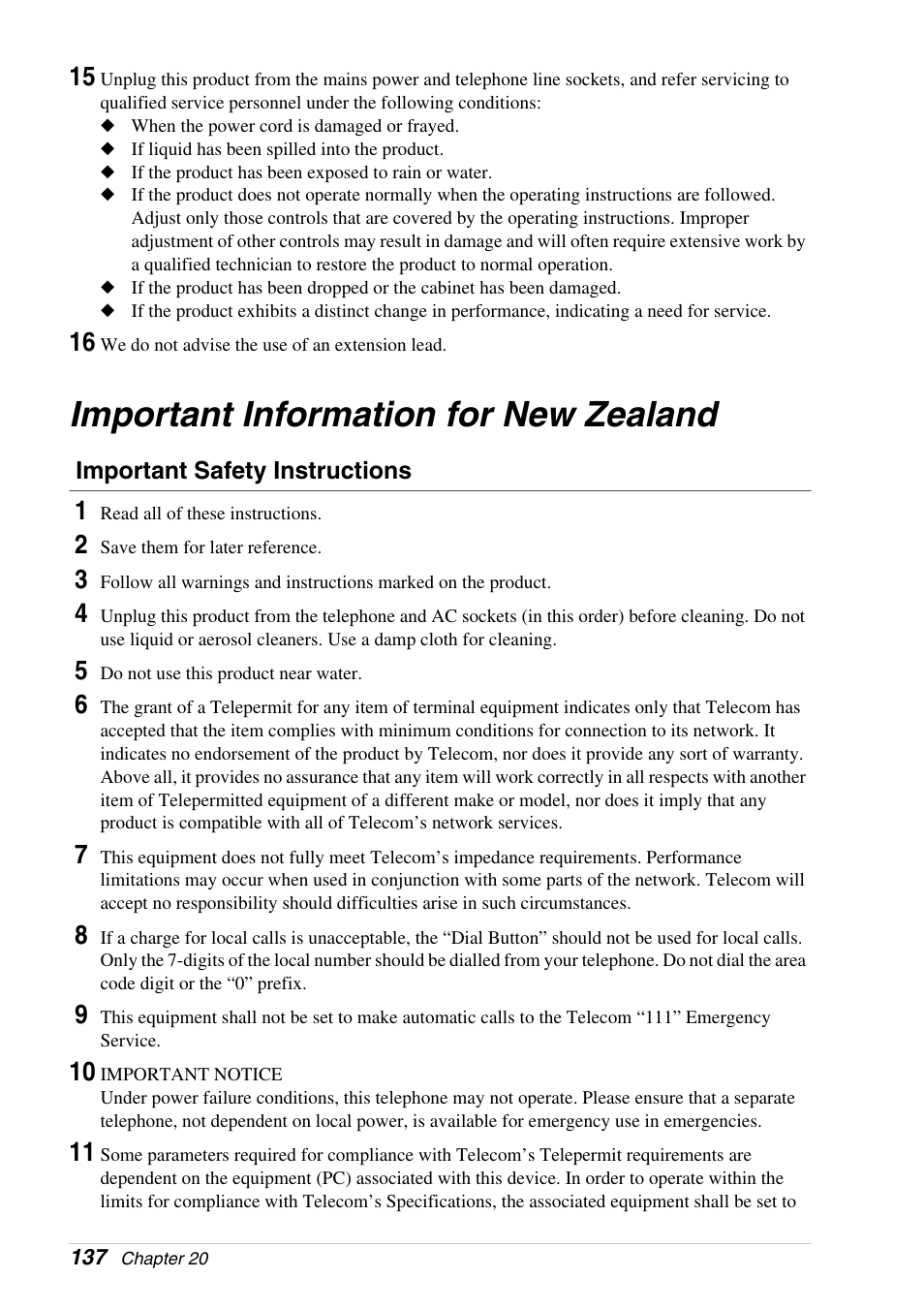 Important information for new zealand, Important safety instructions | Brother 4800 User Manual | Page 148 / 174