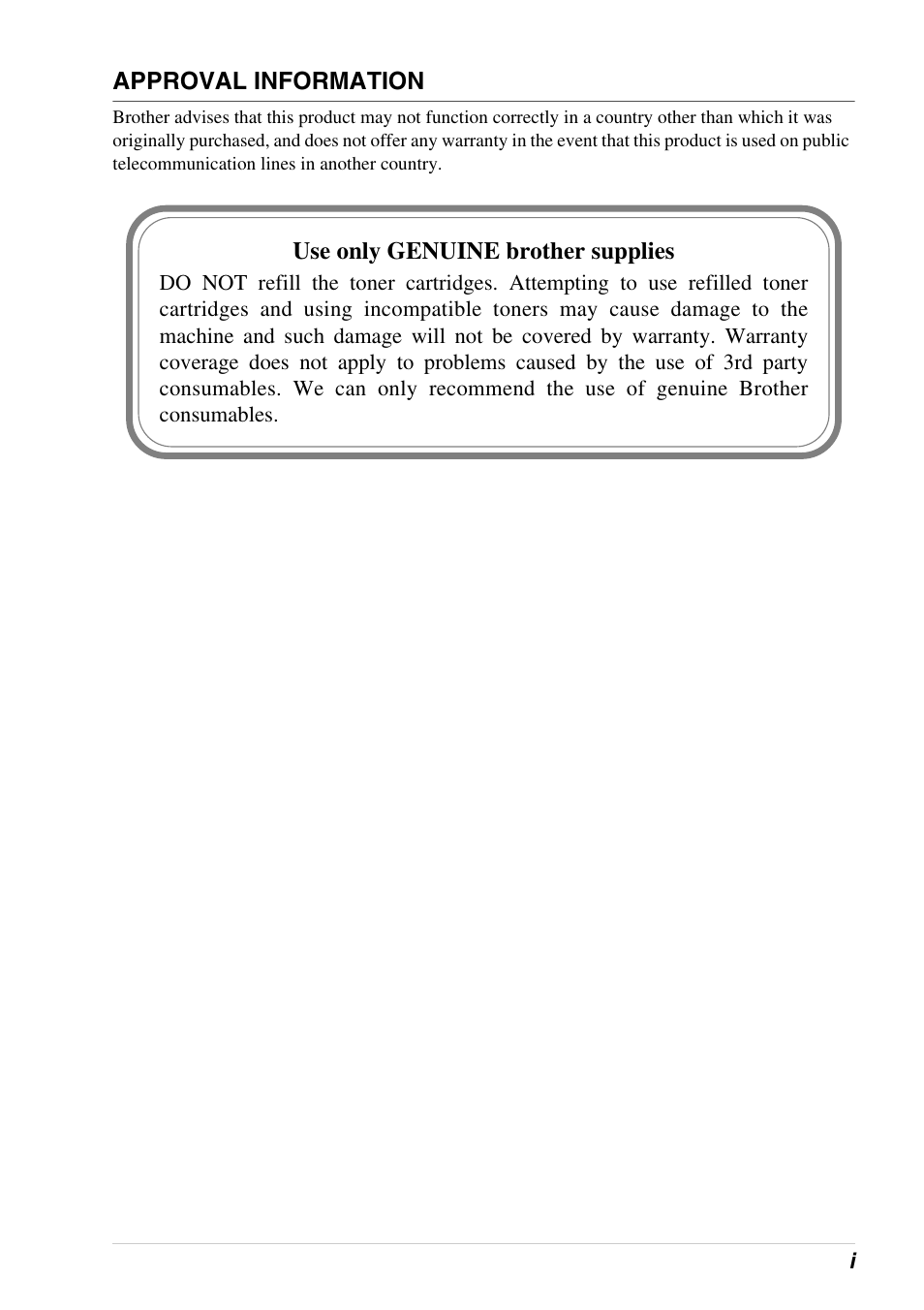 Approval information | Brother 4800 User Manual | Page 3 / 174
