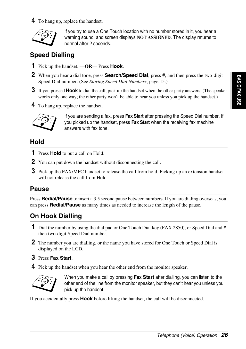 Speed dialling, Hold, Pause | On hook dialling | Brother 4800 User Manual | Page 37 / 174