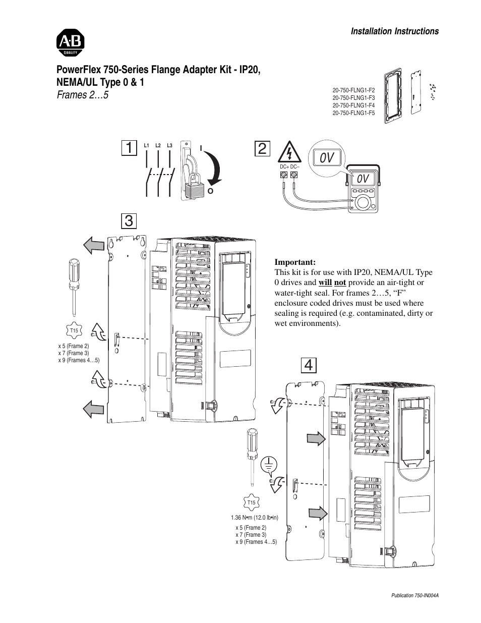 Rockwell Automation 753 PowerFlex 750-Series Flange Adapter - Frames 2…5 User Manual | 2 pages