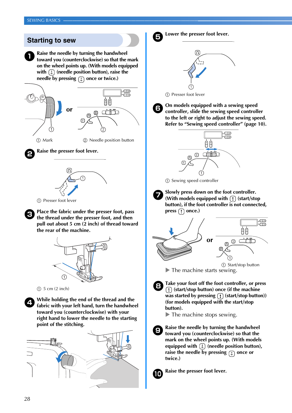 Starting to sew | Brother NC21SE User Manual | Page 29 / 66