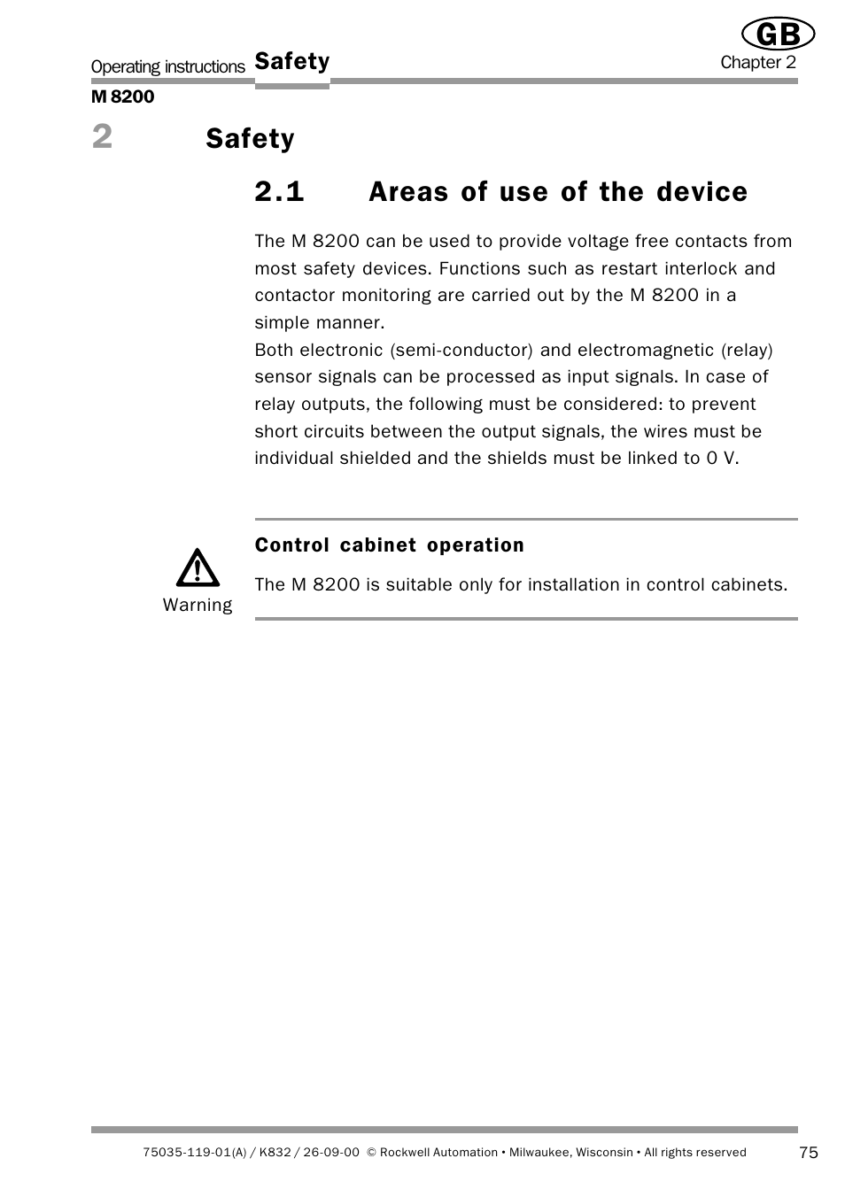 2 . 1areas of use of the device, Safety | Rockwell Automation 440L Safety Interface M8200 Relay Module User Manual | Page 7 / 18