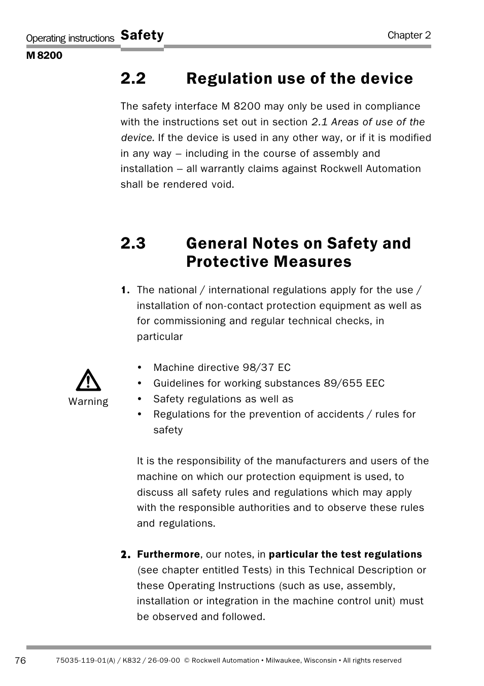 2 regulation use of the device, Safety | Rockwell Automation 440L Safety Interface M8200 Relay Module User Manual | Page 8 / 18