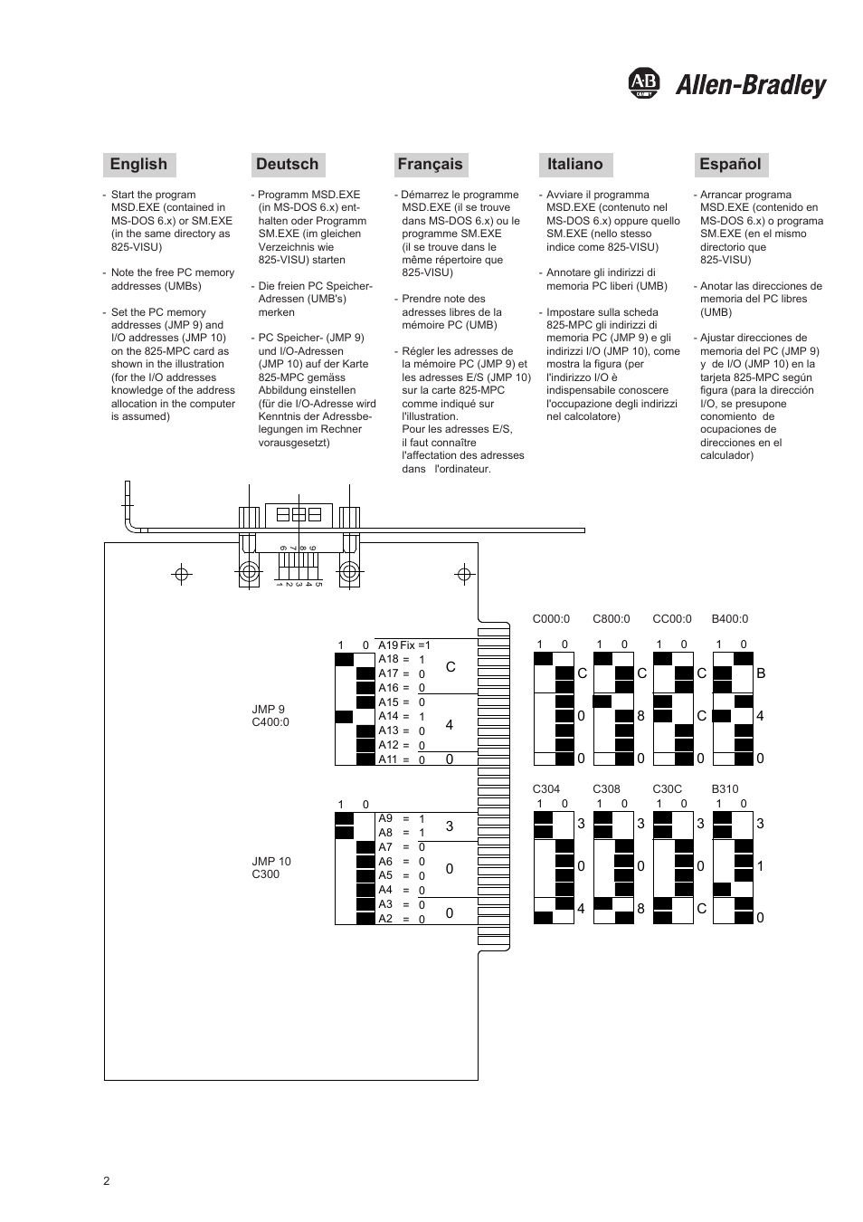 English deutsch français italiano español | Rockwell Automation 825 PC-card / Programming Software User Manual | Page 2 / 4