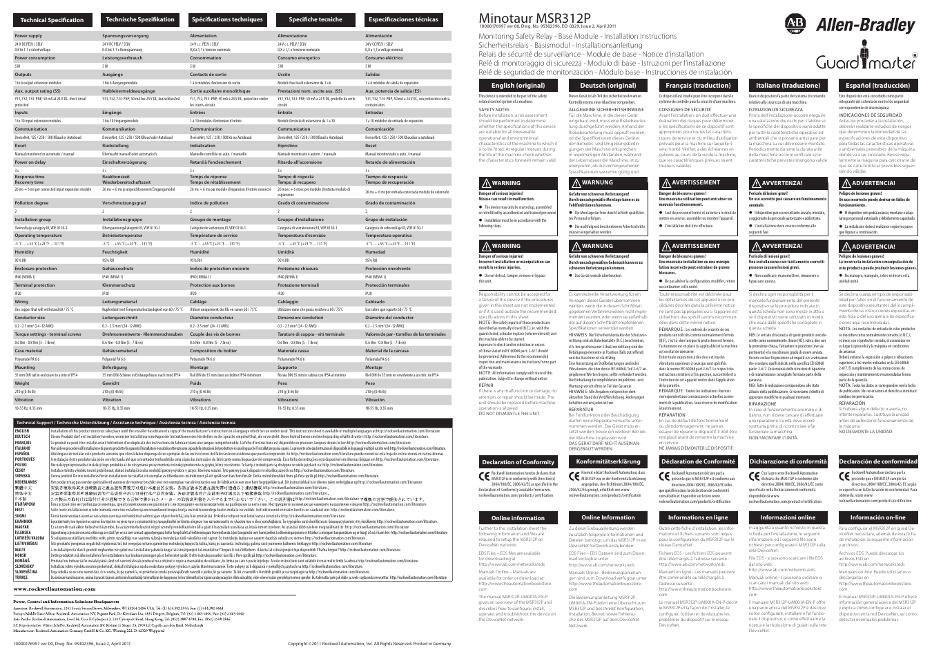 Rockwell Automation 440R Minotaur MSR312P User Manual | 2 pages