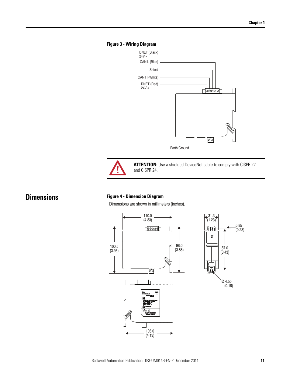 Dimensions | Rockwell Automation 193-DNENCATR EtherNet/IP Communications Auxiliary User Manual User Manual | Page 11 / 104